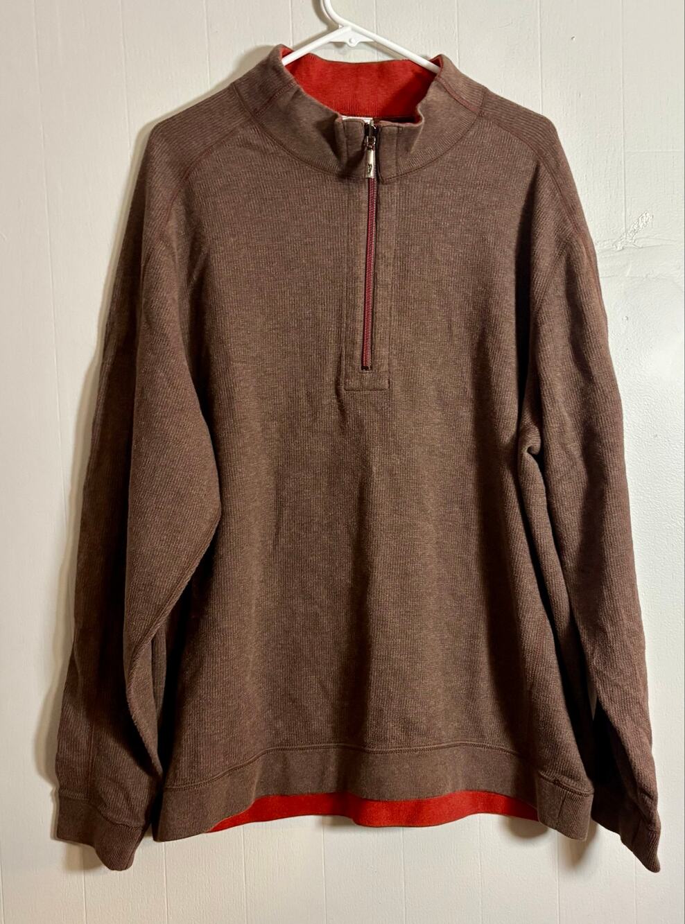 Tommy Bahama Men's XXL Brown Red Reversible Quarter Zip Pullover Sweater